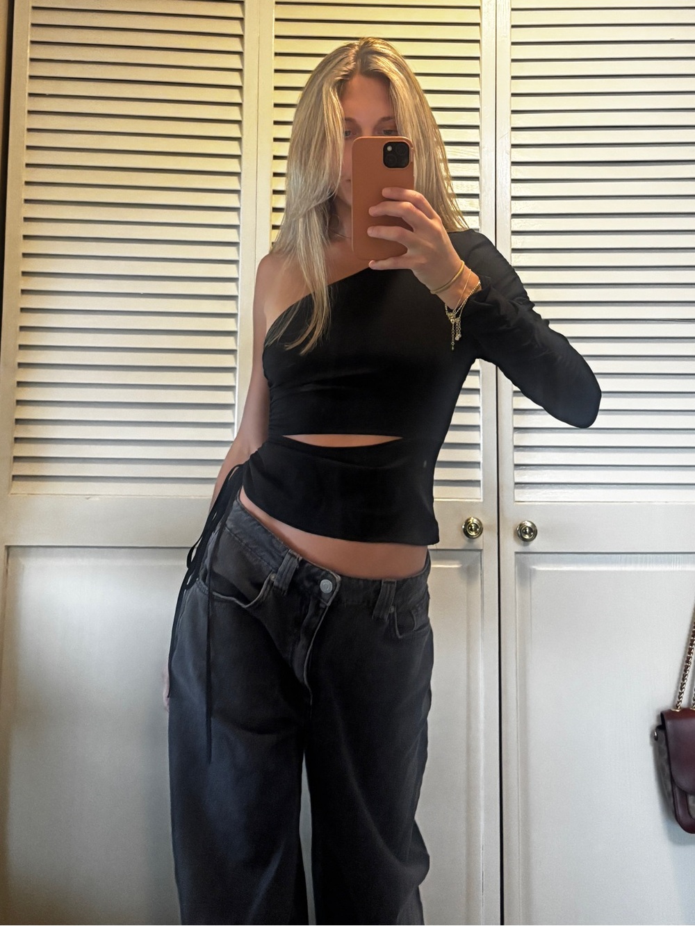 Zara One-Shoulder Black Cutout Top